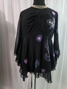 Roaman's, Long Bell Sleeves Sheer Blouse, Size:16W, Black